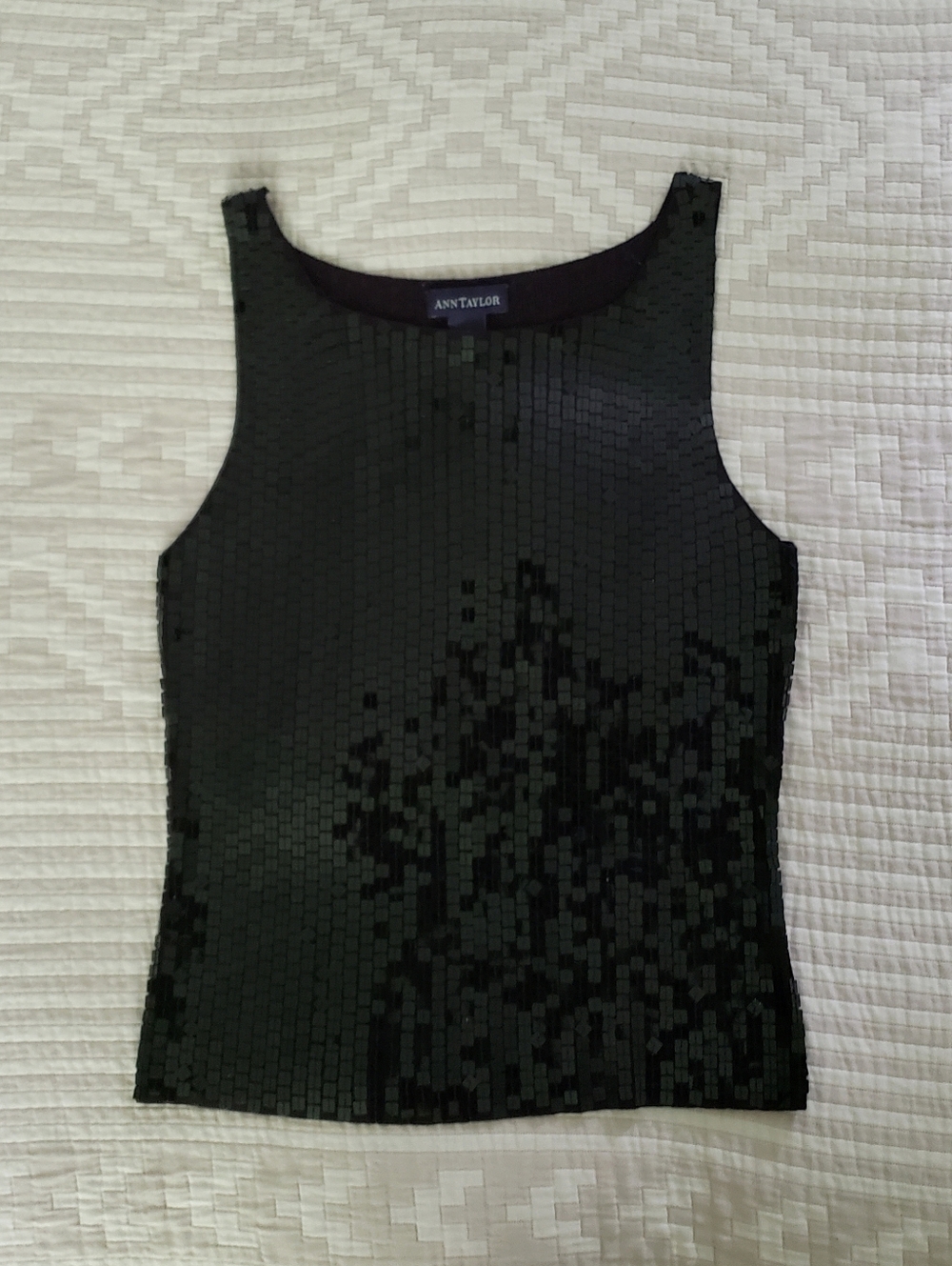 Black Silk Sequin Tank Ann Taylor Knit Silk Top Size Medium